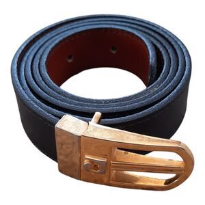 1980s Designer Leather Belt with Logo Buckle